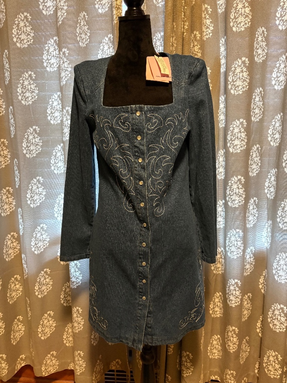 Avec Les Filles Denim Snap-Front Dress Size 10 Brand New With Tags